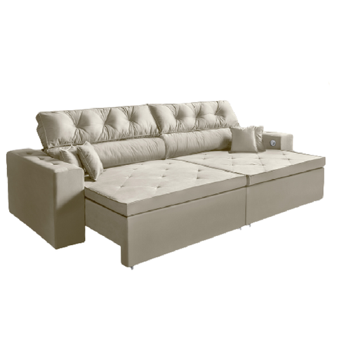 Sofá 5 Lugares Smart 3,02 Metros Bege Retrátil Reclinável Tecnologia Carregamento 3 Portas Usb - Sof