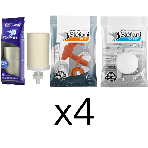 04 Un Vela Stéfani São João + 04 Un Torneira Original Stéfani Clic + 04 Un Boia Stéfani Smart