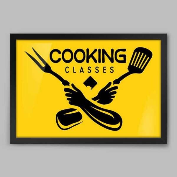 Quadro Cozinha Aulas de Cozinha - 60x40cm - Moldura Padrão Preto - 1