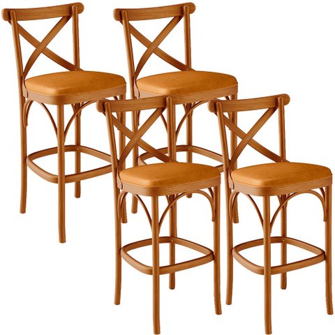 Kit 04 Banquetas Altas Cozinha Bancada Bar Sala Jantar Estofada Ávila L02 Couríssimo Whisky - Lyam L