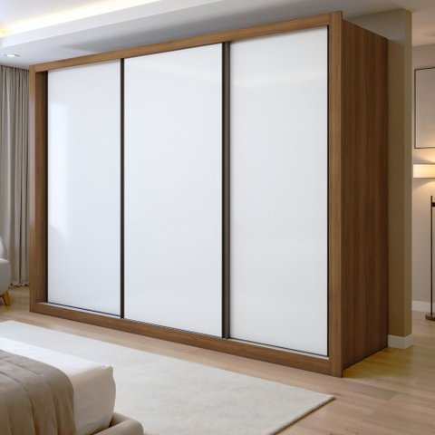 Guarda Roupa Casal Premium Liv 3 Portas de Correr e 6 Gavetas 242cm Yescasa Branco/Carvalho