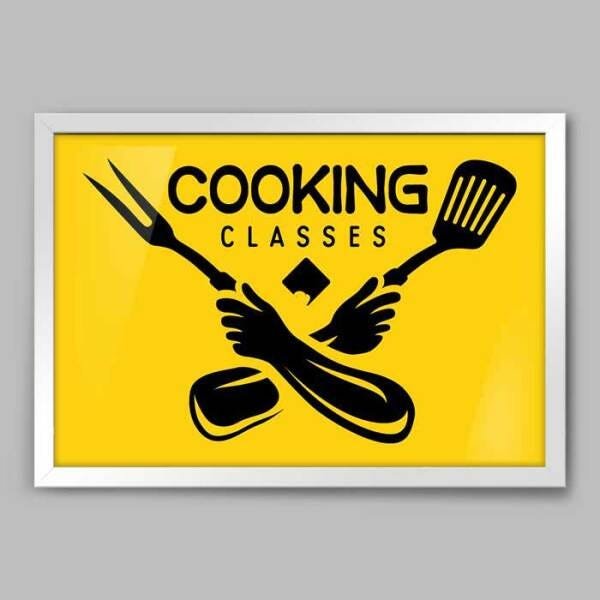 Quadro Cozinha Aulas de Cozinha - 60x40cm - Moldura Caixa Branco - 1