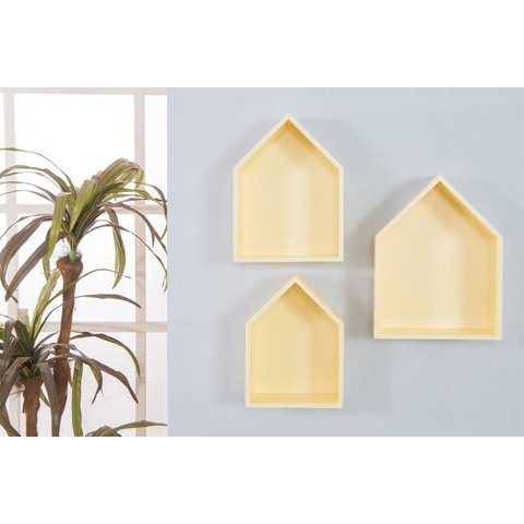 Trio de Nichos Prateleiras Casinha Mdf Amarelo
