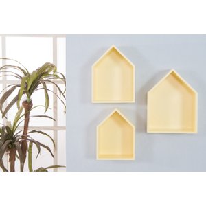 Trio de Nichos Prateleiras Casinha Mdf Amarelo