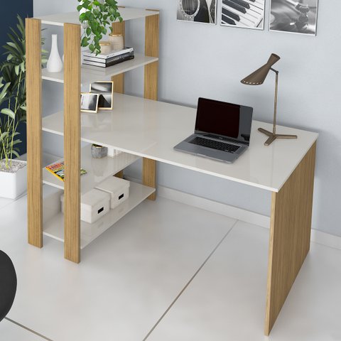 Mesa Escrivaninha Match 3 Prateleiras Off White/carvalho - Artely