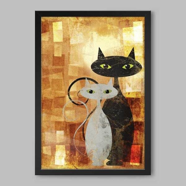 Quadro Animal Cat White End Black - 60x40cm - Moldura Caixa Preto - 1