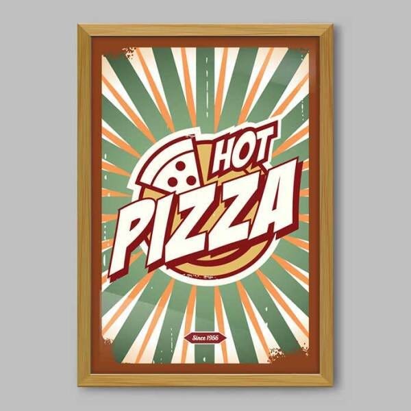 Quadro Cozinha Pizza Quente - 20x30cm - Moldura Padrão Madeira - 1