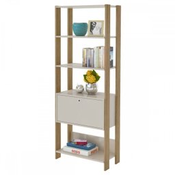 Estante para Livros Match 1 Porta 3 Prateleiras Off White/Carvalho Artely - 2
