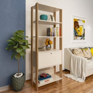 Estante para Livros Match 1 Porta 3 Prateleiras Off White/Carvalho Artely