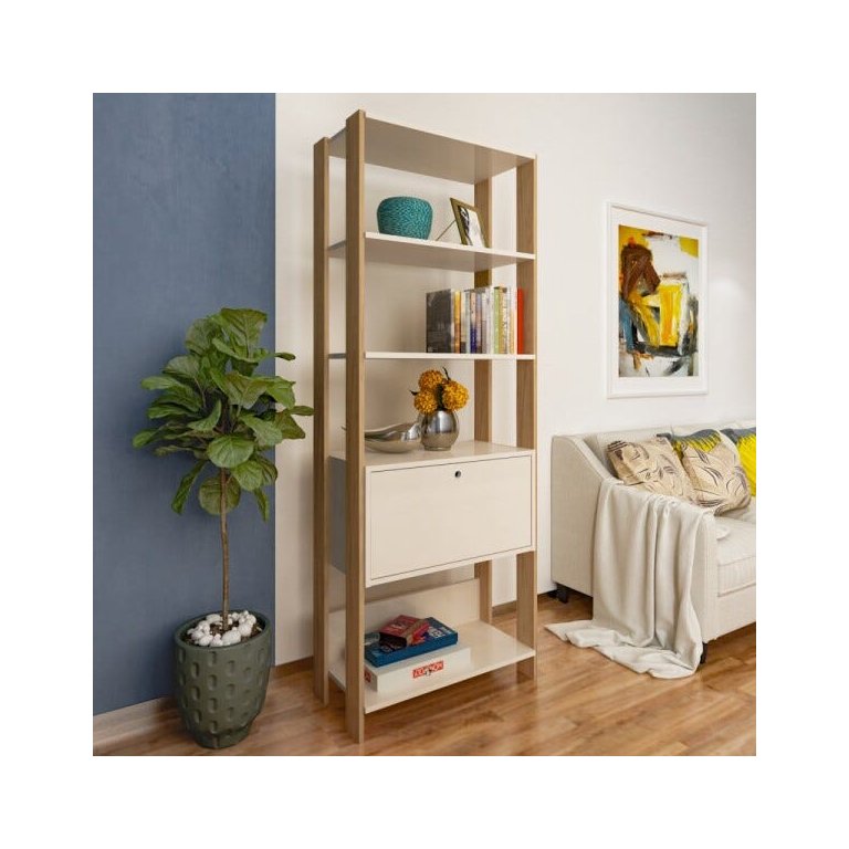 Estante para Livros Match 1 Porta 3 Prateleiras Off White/Carvalho Artely