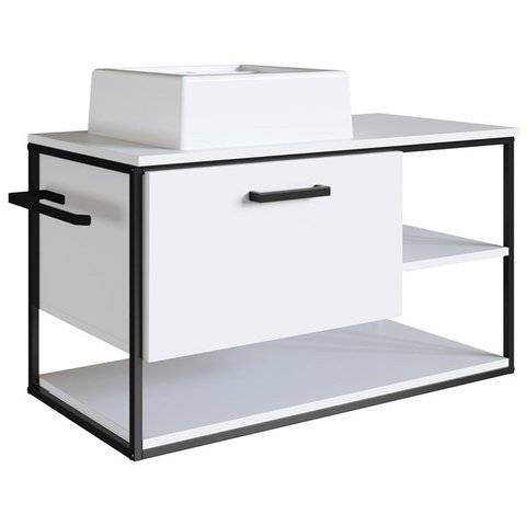 Gabinete Suspenso Banheiro 80 Cm com Cuba Preto Branco P1007 Pp