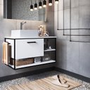 Ver mais imagens de Gabinete Suspenso Banheiro 80 Cm com Cuba Preto Branco P1007 Pp
