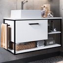 Ver imagem 2 de Gabinete Suspenso Banheiro 80 Cm com Cuba Preto Branco P1007 Pp