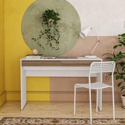 Escrivaninha Lindóia com 2 Gavetas - Branco/Castanho - 1