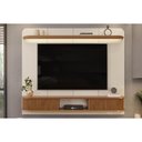 Ver imagem 1 de Rack Bancada C/ Painel P/ Tv até 75 Pol Capri Led e 2 Portas 215x170cm Off White/freijó - Dj Mó