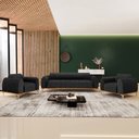Ver imagem 5 de Kit Sofá 3 Lugares 210cm Com 2 Poltronas Molino Pés D'ouro D02 Linho Chumbo D-465 - Lyam Decor