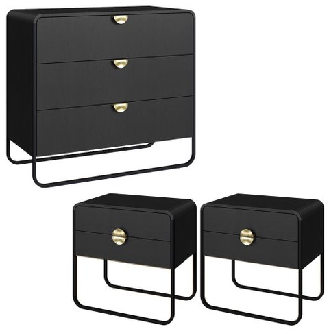 Comoda 02 Mesas de Cabeceira Organica Nero Preto Artesano