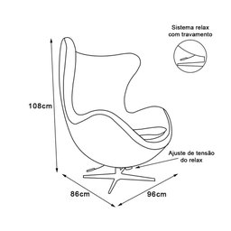Poltrona Egg com Puff Base Alumínio em Sued Bege Cor Bege - 3