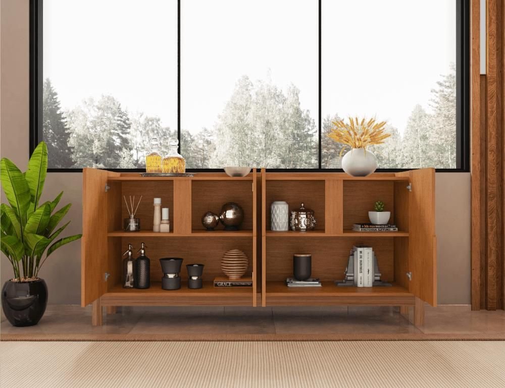 Buffet Lizz 170cm 4 Portas C/ 6 Espaços Internos Cedro