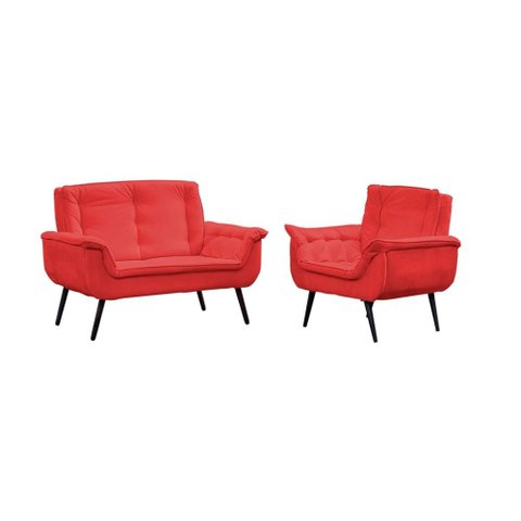 Conjunto Poltrona Monica 2 Lugares e 1 Lugar - Vermelho Pena