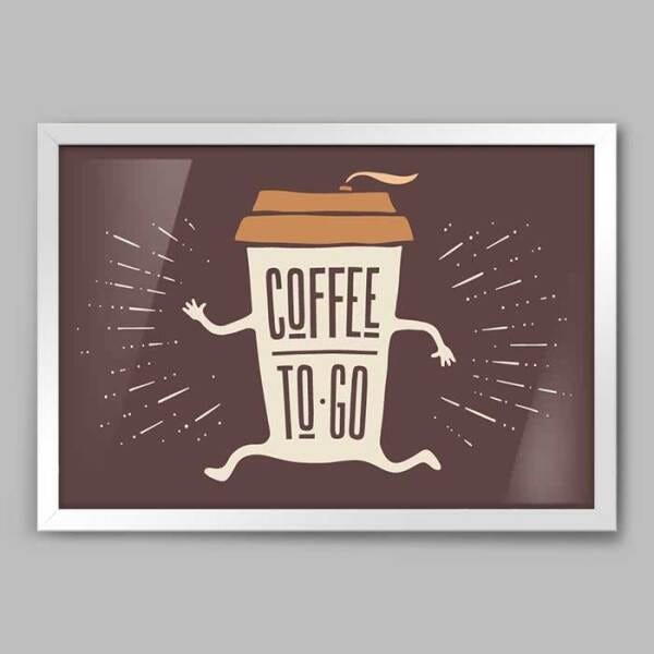 Quadro Cozinha Coffee To. Go - 45x30cm - Moldura Padrão Branco - 1