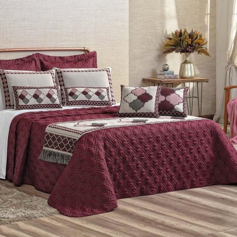 Kit Cobre Leito Turin Casal King 14 Peças 180 Fios 100% Poliéster - Vinho