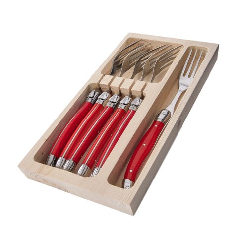 Conjunto de 6 GARFOS Laguiole LA TOUR Luxo com elegante bandeja de madeira- vermelho