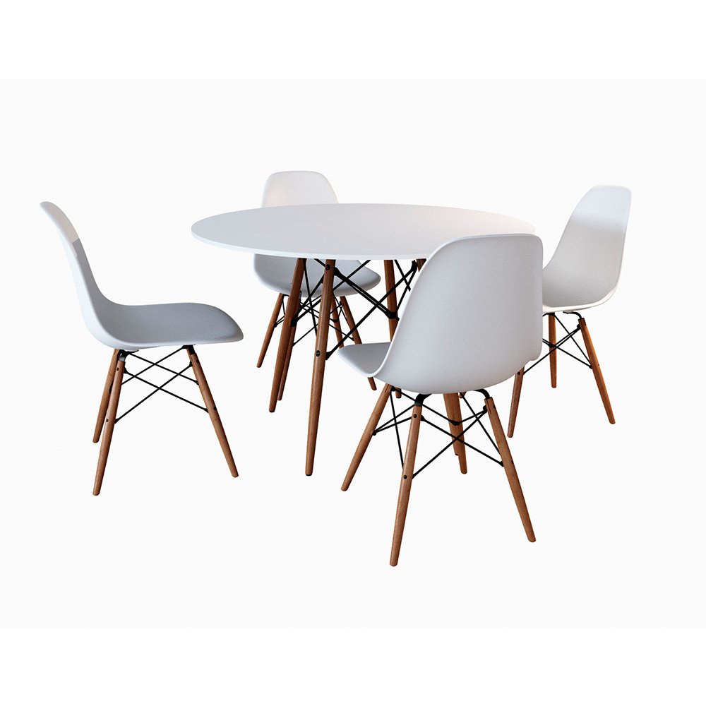 Conjunto de Mesa de Jantar Eames Eiffel Redonda 90cm Tampo de Madeira Branco com 4 Cadeiras Brancas - 2