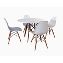 Ver imagem 2 de Conjunto de Mesa de Jantar Eames Eiffel Redonda 90cm Tampo de Madeira Branco com 4 Cadeiras Brancas