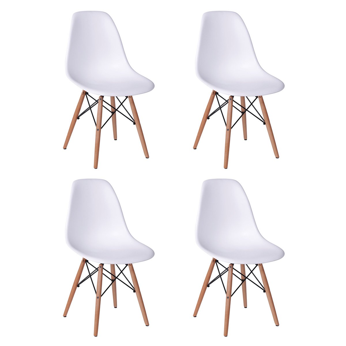 Conjunto de Mesa de Jantar Eames Eiffel Redonda 90cm Tampo de Madeira Branco com 4 Cadeiras Brancas - 4