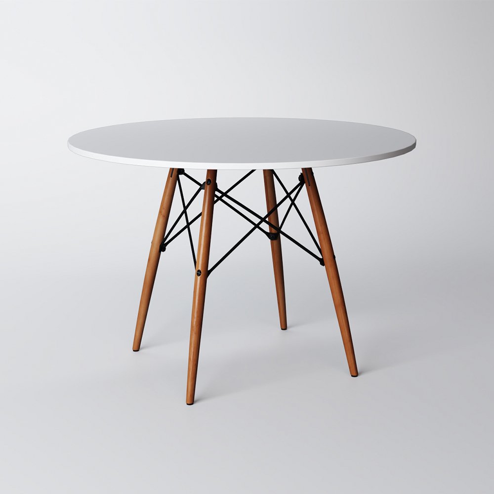 Conjunto de Mesa de Jantar Eames Eiffel Redonda 90cm Tampo de Madeira Branco com 4 Cadeiras Brancas - 3