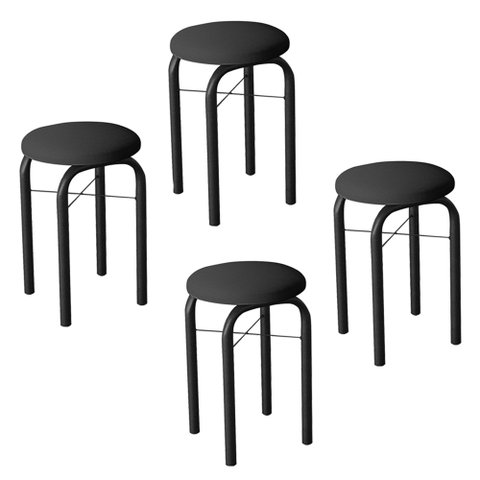 Kit 4 Banquetas Baixas para Cozinha em Aço Manu Sintético I01 Preto - Mpozenato