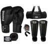 Kit Muay Thai Luva Caneleira Bolsa Bandagem Bucal Preto 10oz - 1