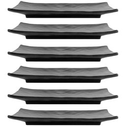 Jogo de 6 Pratos de Sushi Melamina Retangulares 20x14cm Preto Gourmet Mix Travessas para Servir - 1