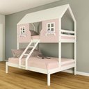 Ver imagem 1 de Beliche Casal/ Solteiro Casinha Encantada Madeira Maciça Rosa/ Branco Housin