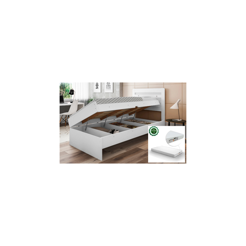 Cama Solteiro Mdf/mdp Larissa com Baú e Colchão Solteiro D20 88x188
