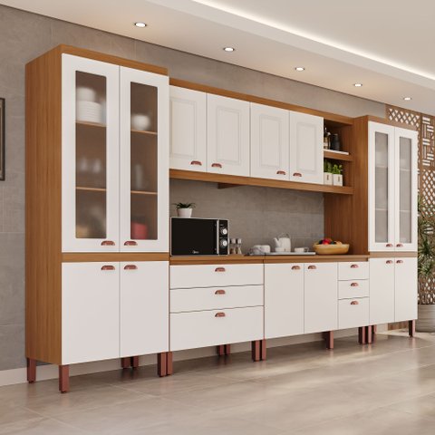 Cozinha Viena Modulada Composta por 06 Módulos 100% MDF com Paneleiros e Balcões