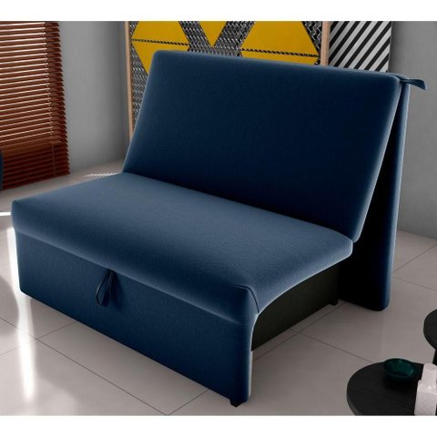 Sofá Cama Kaleb 2 Lugares 113cm Azul Veludo Matrix Madeira Eucalipto Espuma D20