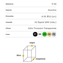 Ideal Poste Preto 50cm P-50 Com Vidro - 2