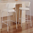 Ver imagem 2 de Kit 02 Banquetas Alta Bar Cozinha Sala de Jantar Aço Branco Kaira C01 Linho Palha - Lyam Decor