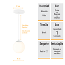 Ver imagem 2 de Pendente Globo Esfera de Vidro Branco Fosco 14cm - Branco - 2532-14-4