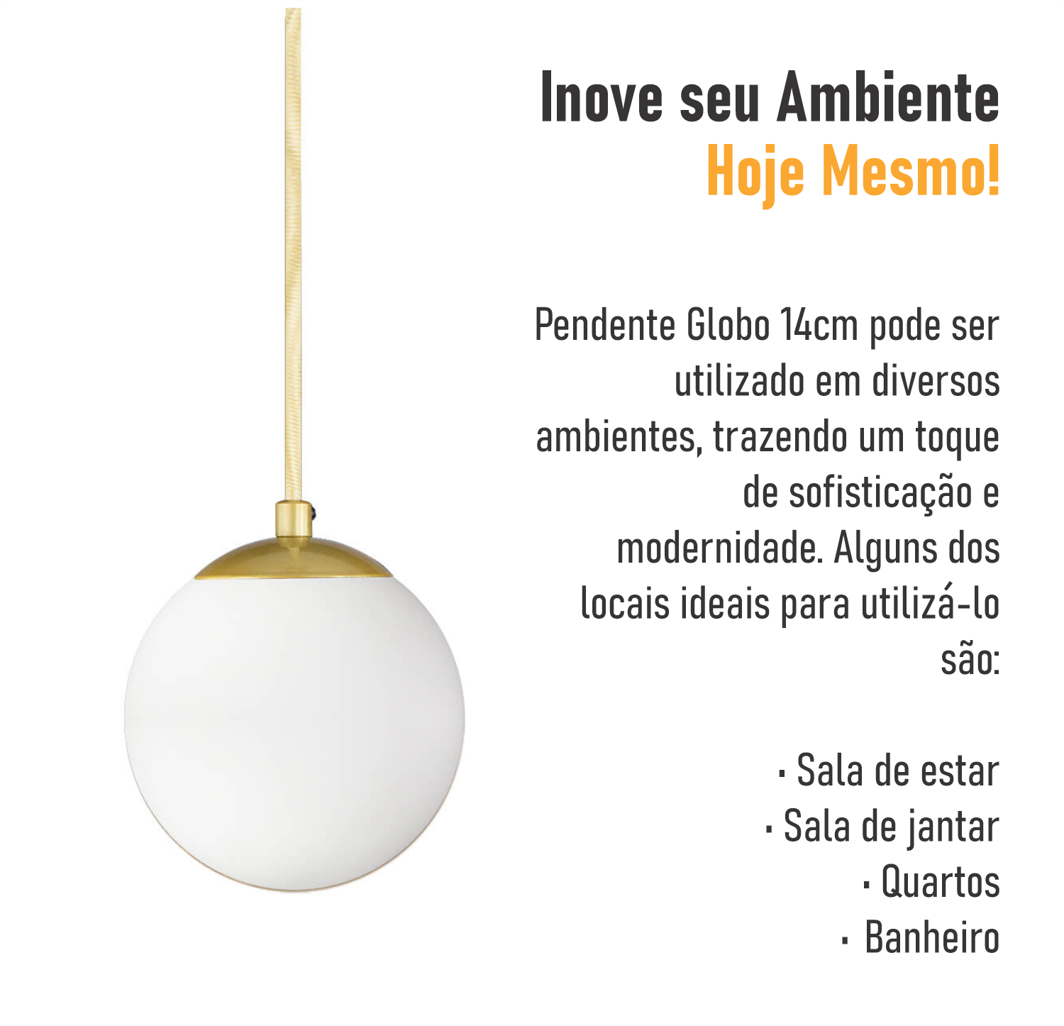 Pendente Globo Esfera de Vidro Branco Fosco 14cm - Ouro - 2532-14-14 - 5