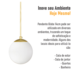 Pendente Globo Esfera de Vidro Branco Fosco 14cm - Ouro - 2532-14-14 - 5