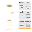 Ver imagem 3 de Pendente Globo Esfera de Vidro Branco Fosco 14cm - Ouro - 2532-14-14