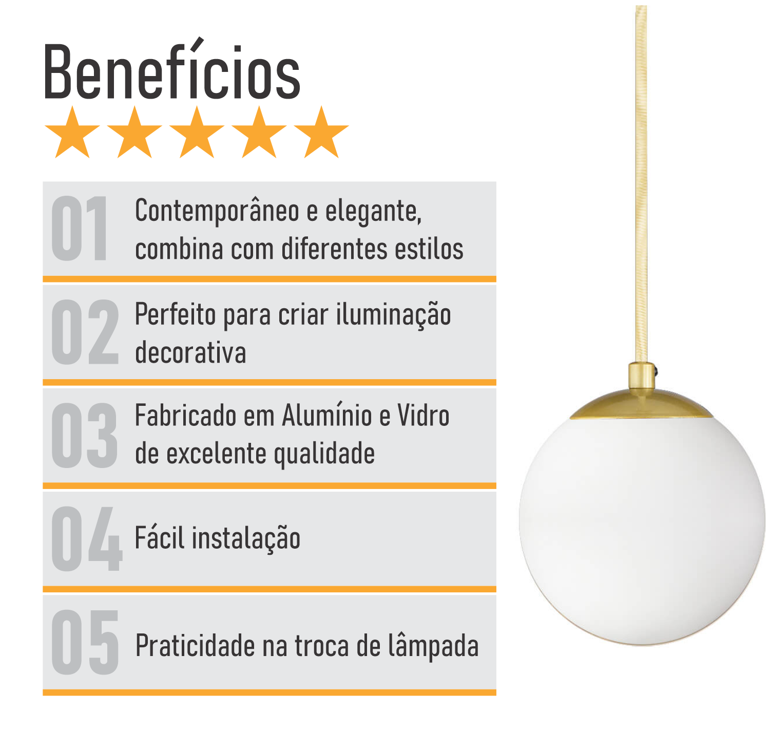 Pendente Globo Esfera de Vidro Branco Fosco 14cm - Ouro - 2532-14-14 - 4