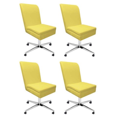 Kit 04 Cadeira Ana Giratória Metal Com Rodízio Suede Amarelo E Sintético Vinho