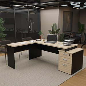 Escrivaninha Mesa Escritório em L Diretor 3 Gavetas