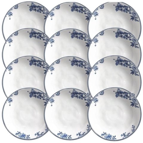 Jogo 12 Pratos Fundos 830ml Branco Cerâmica Bio Rouxinol por
