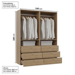 Guarda-roupa 2 Módulos 4 Portas 6 Prateleiras 6 Gavetas Frame Cabecasa madeiramadeira - 4
