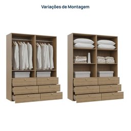 Guarda-roupa 2 Módulos 4 Portas 6 Prateleiras 6 Gavetas Frame Cabecasa madeiramadeira - 13